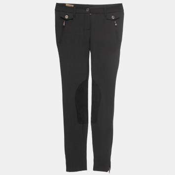 Pre Owned Dolce & Gabbana Black Wool Suede Trimmed Slim Fit Trousers XS