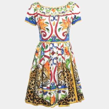 Pre Owned Dolce & Gabbana Multicolor Maiolica Printed Cotton Mini Dress S