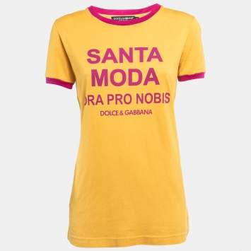 Pre Owned Dolce & Gabbana Yellow/Pink Cotton Printed T-Shirt S