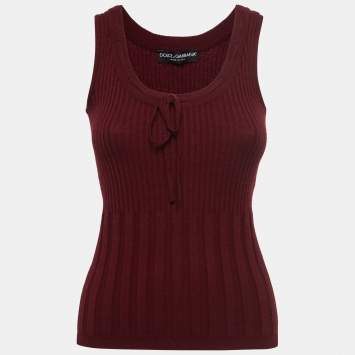 Pre Owned Dolce & Gabbana Burgundy Ribbed Knit Sleeveless Top S
