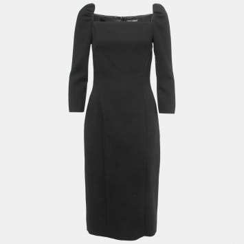 Pre Owned Dolce & Gabbana Black Wool Midi Dress S