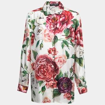 Pre Owned Dolce & Gabbana Multicolor Floral Printed Silk Pajama Top M