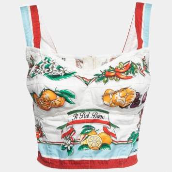 Pre Owned Dolce & Gabbana Multicolor Printed Cotton Bustier Crop Top M