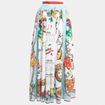 Pre Owned Dolce & Gabbana Multicolor Printed Cotton Flared Maxi Skirt M