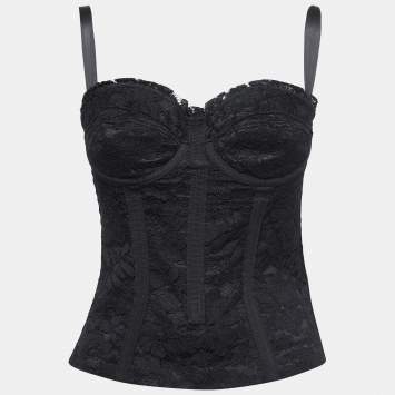 Pre Owned Dolce & Gabbana Black Lace Bustier Top M