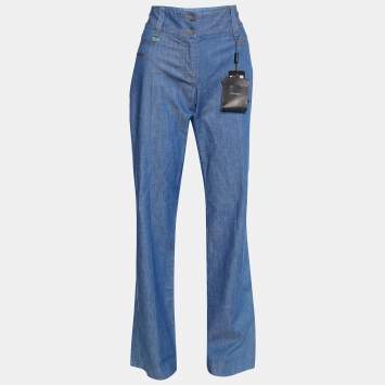 Pre Owned Dolce & Gabbana Blue Denim High Waisted Wide Leg Pants L