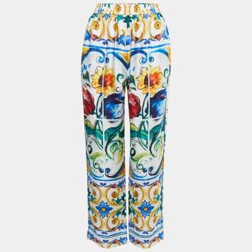 Pre Owned Dolce & Gabbana Multicolor Majolica Printed Silk Trousers S