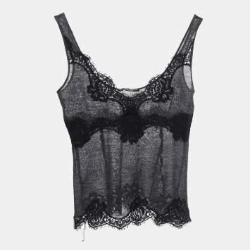 Pre Owned Dolce & Gabbana Charcoal Grey Wool Knit & Lace Tank Top S