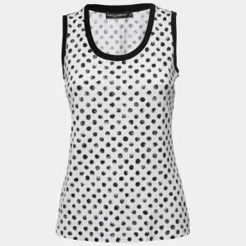 Pre Owned Dolce & Gabbana White Polka Dot Print Cotton Tank Top S