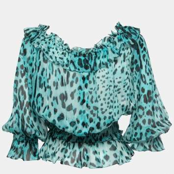 Pre Owned Dolce & Gabbana Blue Animal Printed Silk Top  S