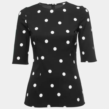 Pre Owned Dolce & Gabbana Black Polka Dot Print Crepe Blouse S