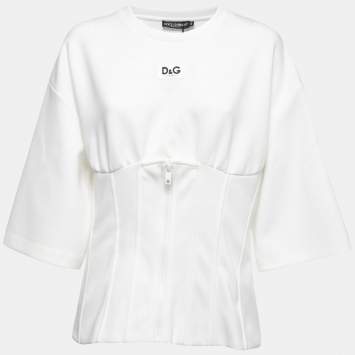 Pre Owned Dolce & Gabbana White Cotton Bustier Detail Crew Neck T-Shirt L