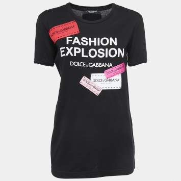 Pre Owned Dolce & Gabbana Black Logo Detail Cotton Crew Neck T-Shirt XS