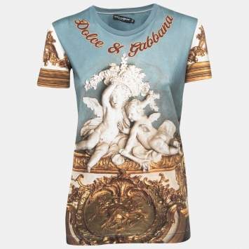 Pre Owned Dolce & Gabbana Grey Angel Print Cotton Crew Neck T-Shirt XS