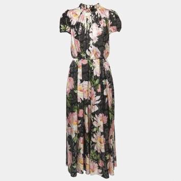 Pre Owned Dolce & Gabbana Black Floral Jacquard Silk Maxi Dress M
