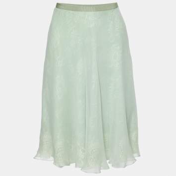 Pre Owned Dolce & Gabbana Light Green Lace & Silk Overlay Mini Skirt S