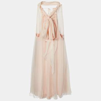 مملوكة مسبقًا Dolce & Gabbana Pink Silk Floral Applique Halter Neck Dress M