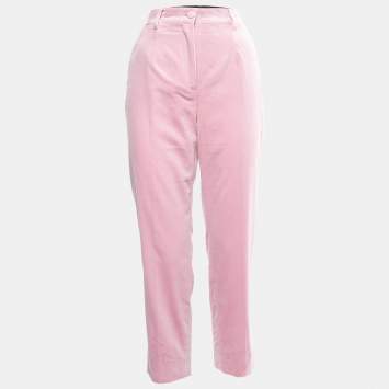 Pre Owned Dolce & Gabbana Pink Velvet Tapered Trousers M