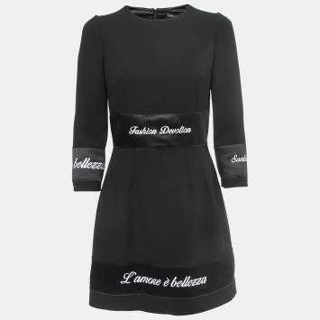 Pre Owned Dolce & Gabbana Black Wool Fashion Devotion Embroidered Midi Dress S