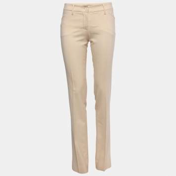 Pre Owned Dolce & Gabbana Cream Wool Slim Fit Trousers S