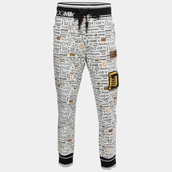 Pre Owned Dolce & Gabbana White Printed Cotton Knit Joggers 3XL