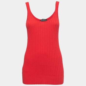 Pre Owned Dolce & Gabbana Red Cotton Rib Knit Tank Top M
