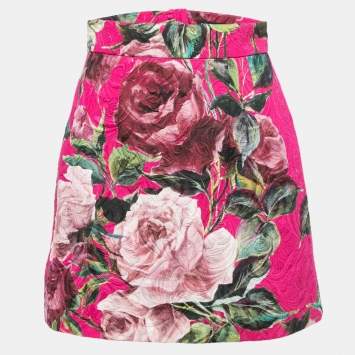 Pre Owned Dolce & Gabbana Pink Floral Jacquard Mini Skirt S