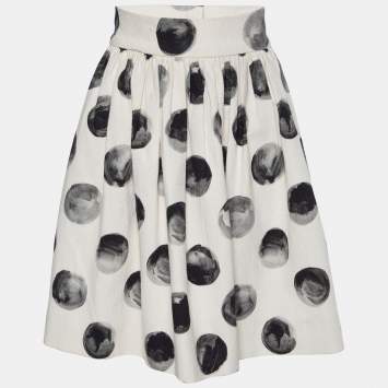 Pre Owned Dolce & Gabbana White Polka Dot Printed Cotton Pleated Mini Skirt M