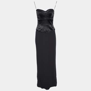 Pre Owned Dolce & Gabbana Black Satin & Crepe Strapless Bustier Maxi Dress M