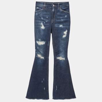 Pre Owned Dolce & Gabbana Blue Denim Flared Embroidered Jeans S Waist 27"