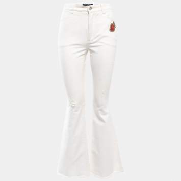 Pre Owned Dolce & Gabbana White Denim Sacred Heart Patch Flared Jeans M Waist 28"