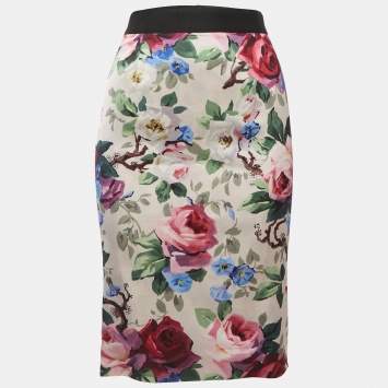 Pre Owned Dolce & Gabbana Multicolor Floral Print Crepe Pencil Skirt S