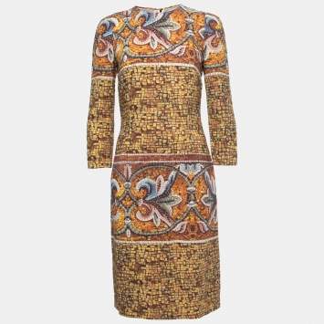 Pre Owned Dolce & Gabbana Multicolor Moisac Printed Crepe Midi Dress S