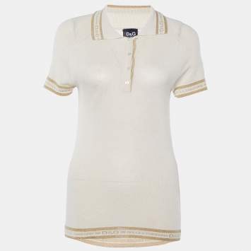 مملوكة مسبقًا Dolce & Gabbana Beige Knit Logo Detail Polo T-shirt L