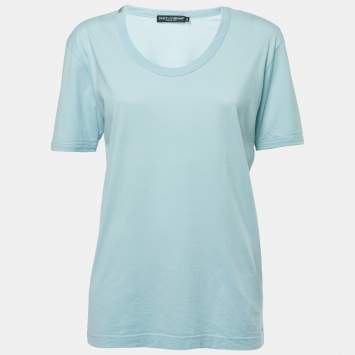 مملوكة مسبقًا Dolce & Gabbana Light Blue Cotton Half Sleeve T-Shirt L