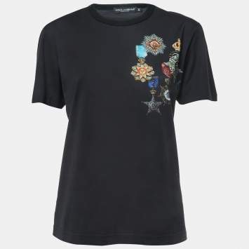 Pre Owned Dolce & Gabbana Black Logo Print Cotton Half Sleeve T-Shirt L