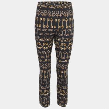 Pre Owned Dolce & Gabbana Black Key Print Crepe Slim Fit Pants M
