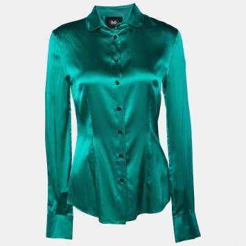 Pre Owned Dolce & Gabbana Green Silk Satin Button Front Shirt S