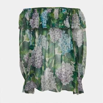 Pre Owned Dolce & Gabbana Green Floral Print Silk Chiffon Off Shoulder Blouse M