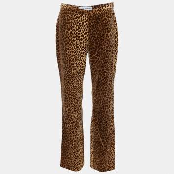 Pre Owned Dolce & Gabbana Brown Animal Printed Velvet Pants M