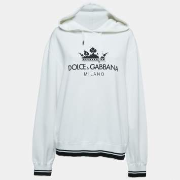 Pre Owned Dolce & Gabbana White Logo Print Cotton Hooded Sweatshirt S