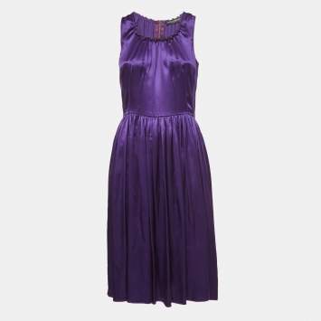 Pre Owned Dolce & Gabbana Purple Silk Gathered Sleeveless Short Dress M