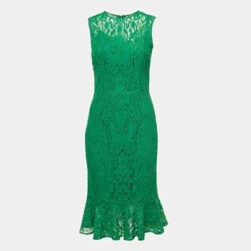مملوكة مسبقًا Dolce & Gabbana Green Lace Sleeveless Midi Dress S