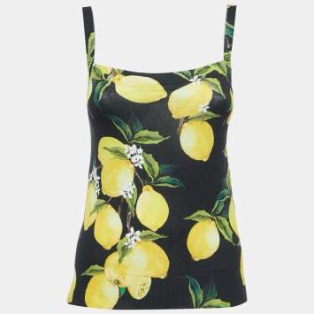 Pre Owned Dolce & Gabbana Black Lemon Printed Cashmere & Silk Knit Camisole S