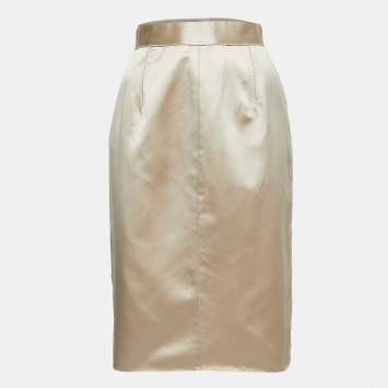 Pre Owned Dolce & Gabbana Beige Satin Mini Skirt XS
