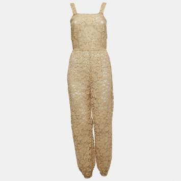 Dolce & Gabbana Beige Lace Elasticized Waist Sleeveless Jumpsuit S