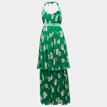 مملوكة مسبقًا Dolce & Gabbana Green Floral Print Chiffon Maxi Dress S