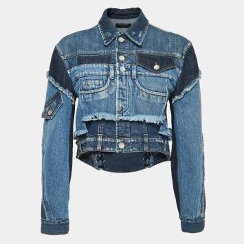 Pre Owned Dolce & Gabbana Blue Patched Denim Cropped Jacket XS