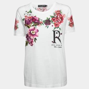 Pre Owned Dolce & Gabbana White Floral Printed Cotton T-Shirt L