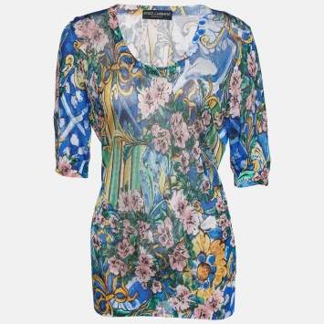 Pre Owned Dolce & Gabbana Multicolor Printed Knit T-Shirt L
